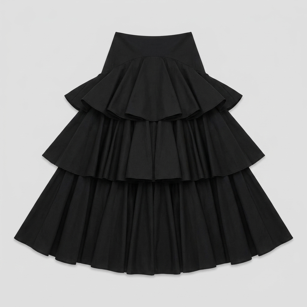 Rielle black tiered maxi skirt product flat-lay