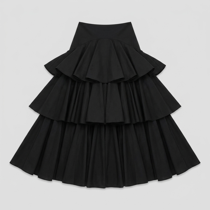 Rielle black tiered maxi skirt product flat-lay
