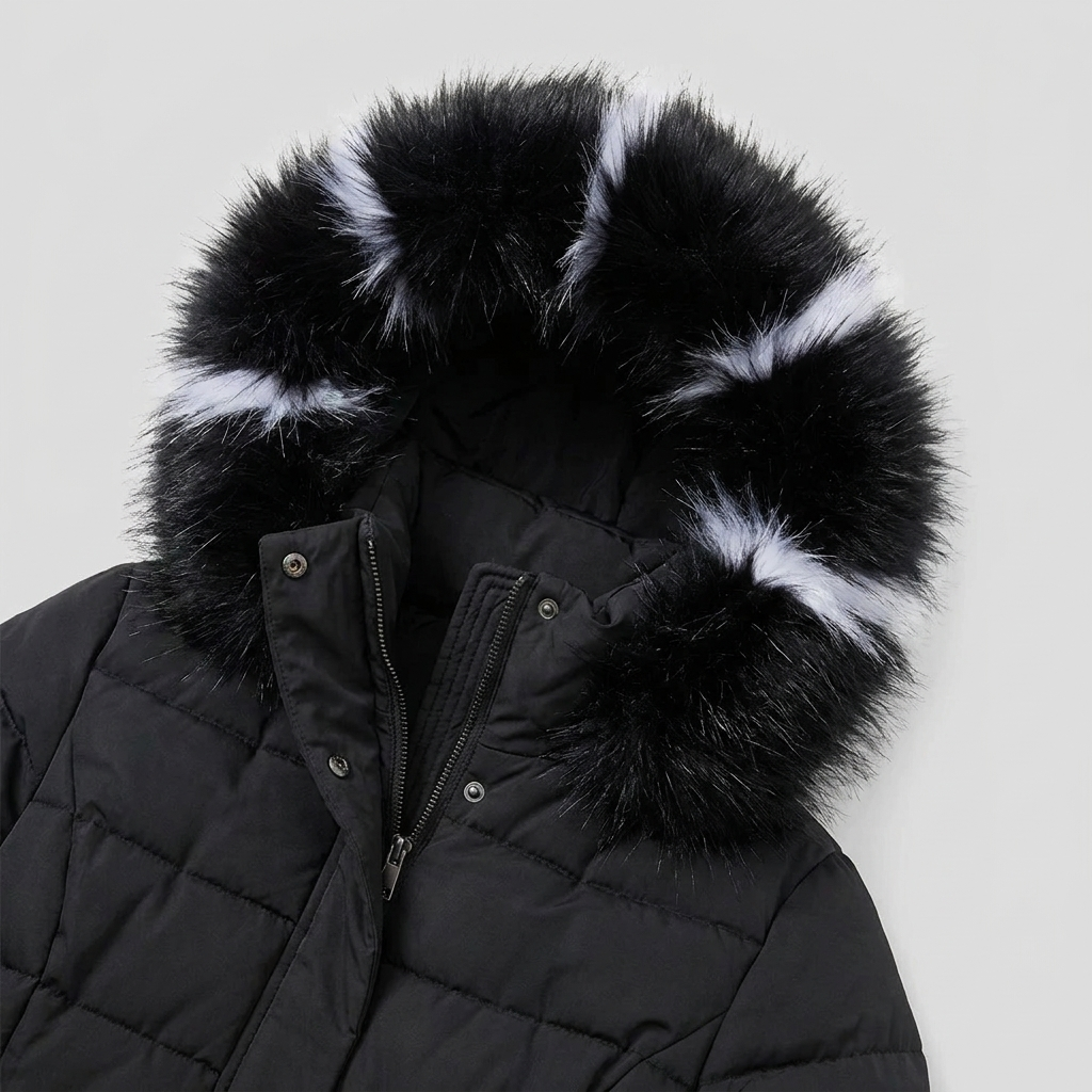 Quinna puffer - detail capuchon bont