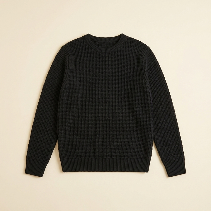 Kenton men's waffle-knit sweater black product flat-lay