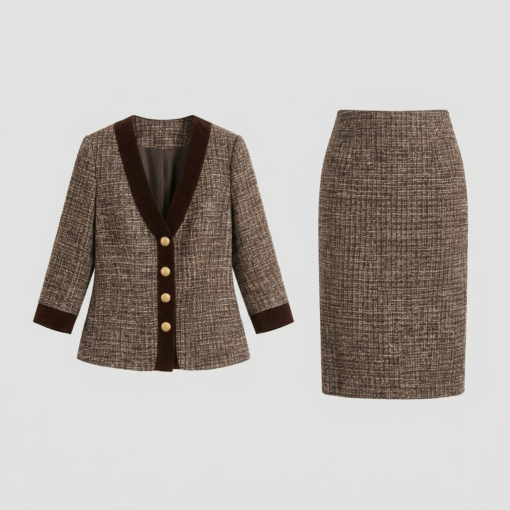 Talia brown tweed suit product flat-lay