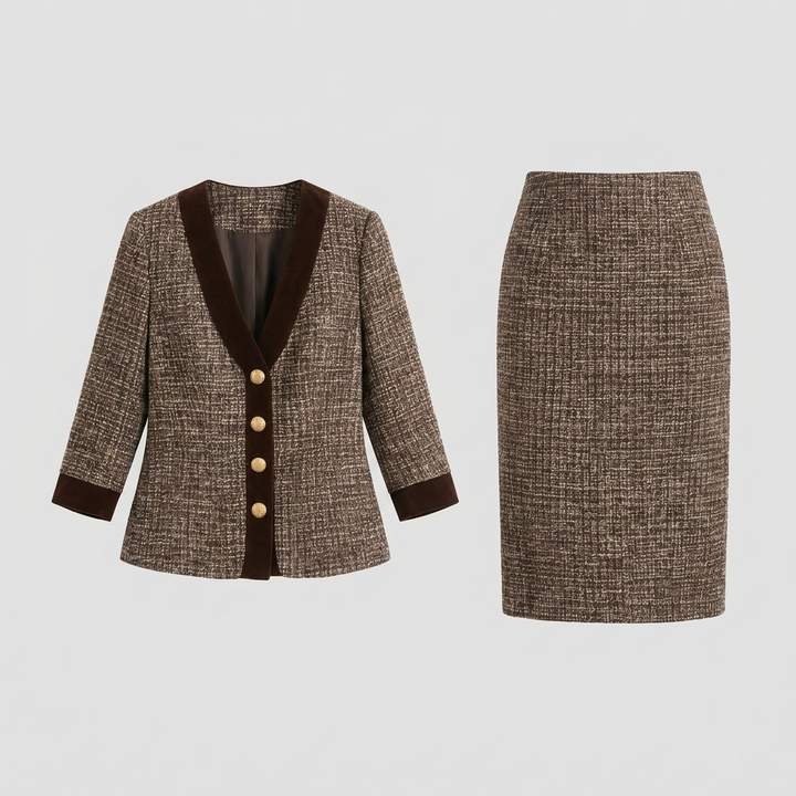 Talia brown tweed suit product flat-lay