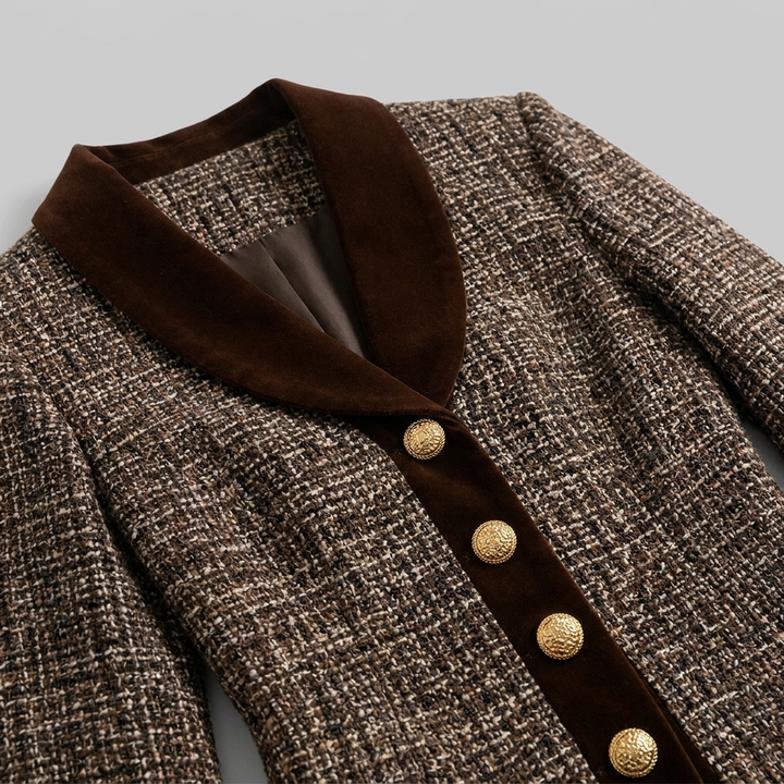 Talia blazer velvet lapel gold buttons detail