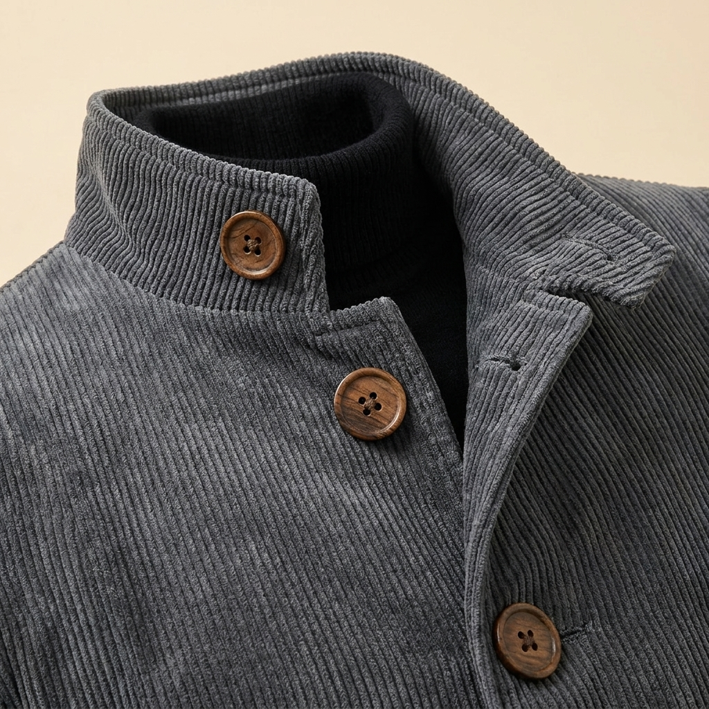 Jasper corduroy coat collar buttons detail