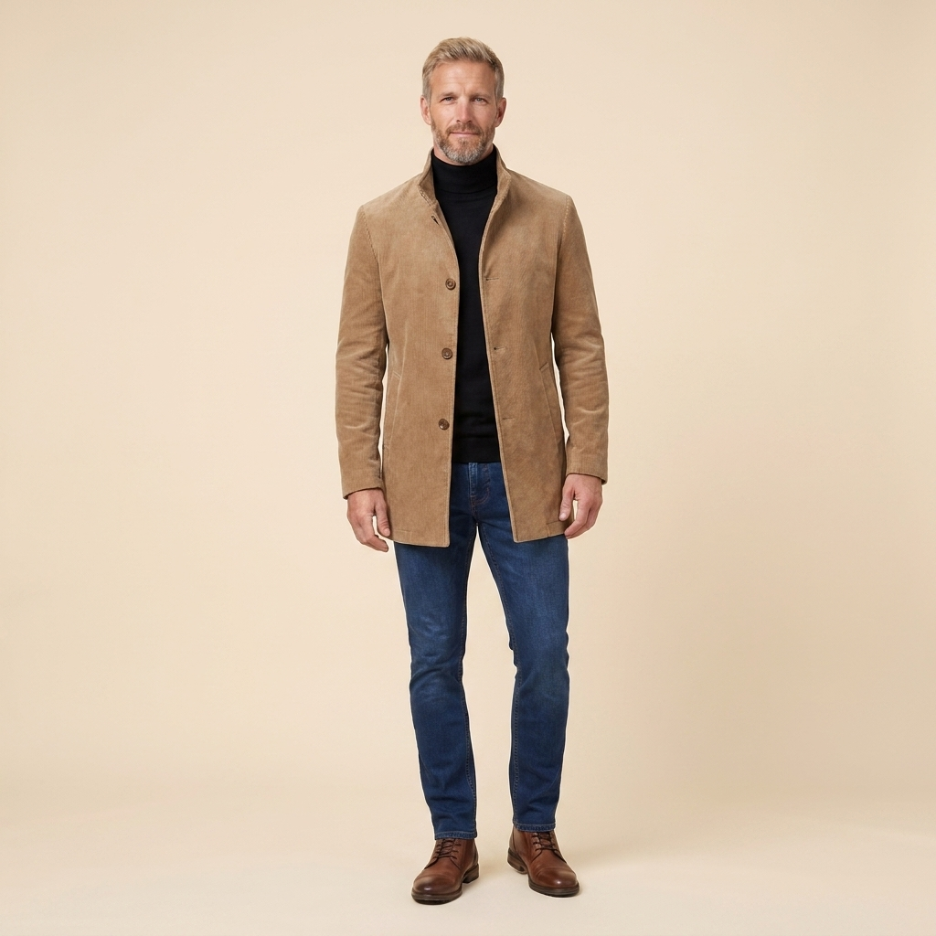 Jasper corduroy coat light brown front on model