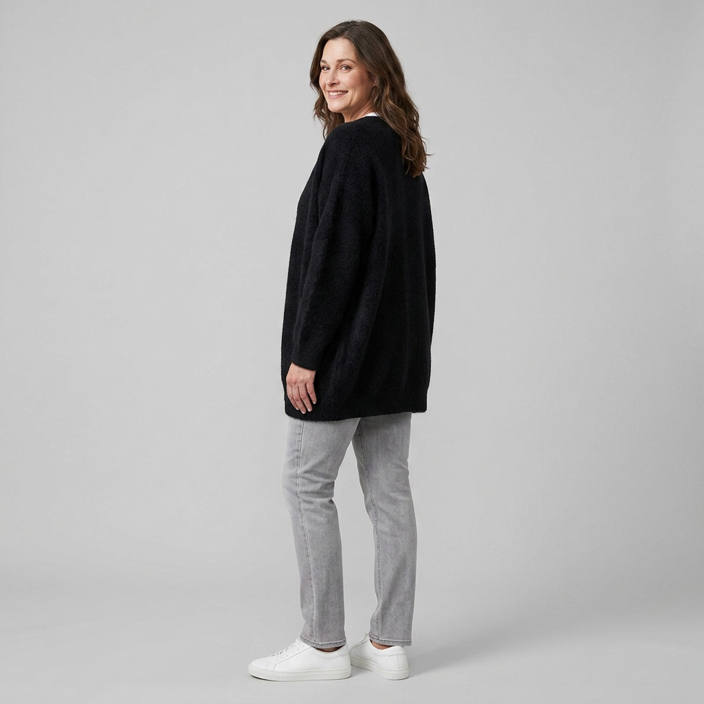 Rivelle knit cardigan black side back on model