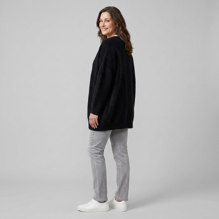 Rivelle knit cardigan black side back on model