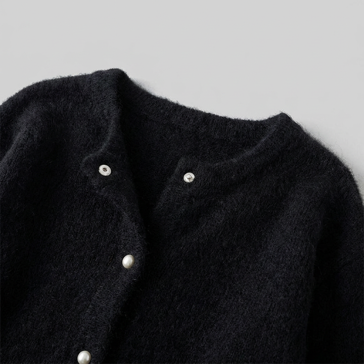 Rivelle cardigan neckline snap buttons detail