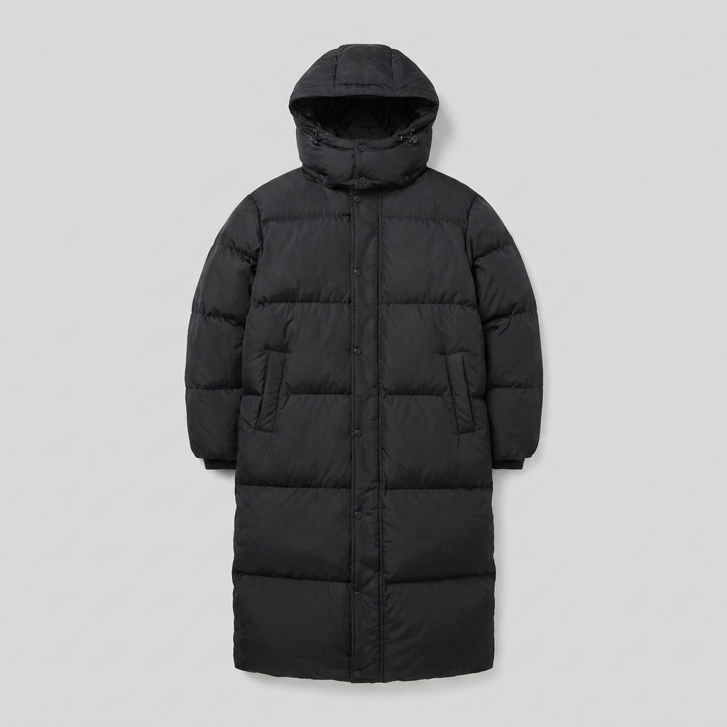 Liora long puffer coat black product flat-lay