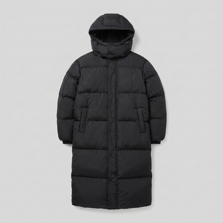Liora long puffer coat black product flat-lay