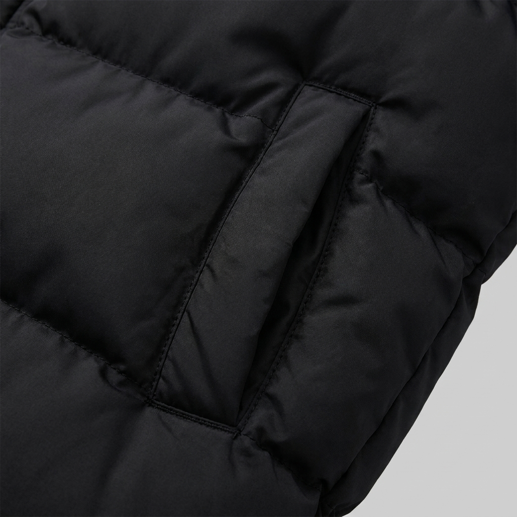 Liora puffer coat quilted fabric close-up