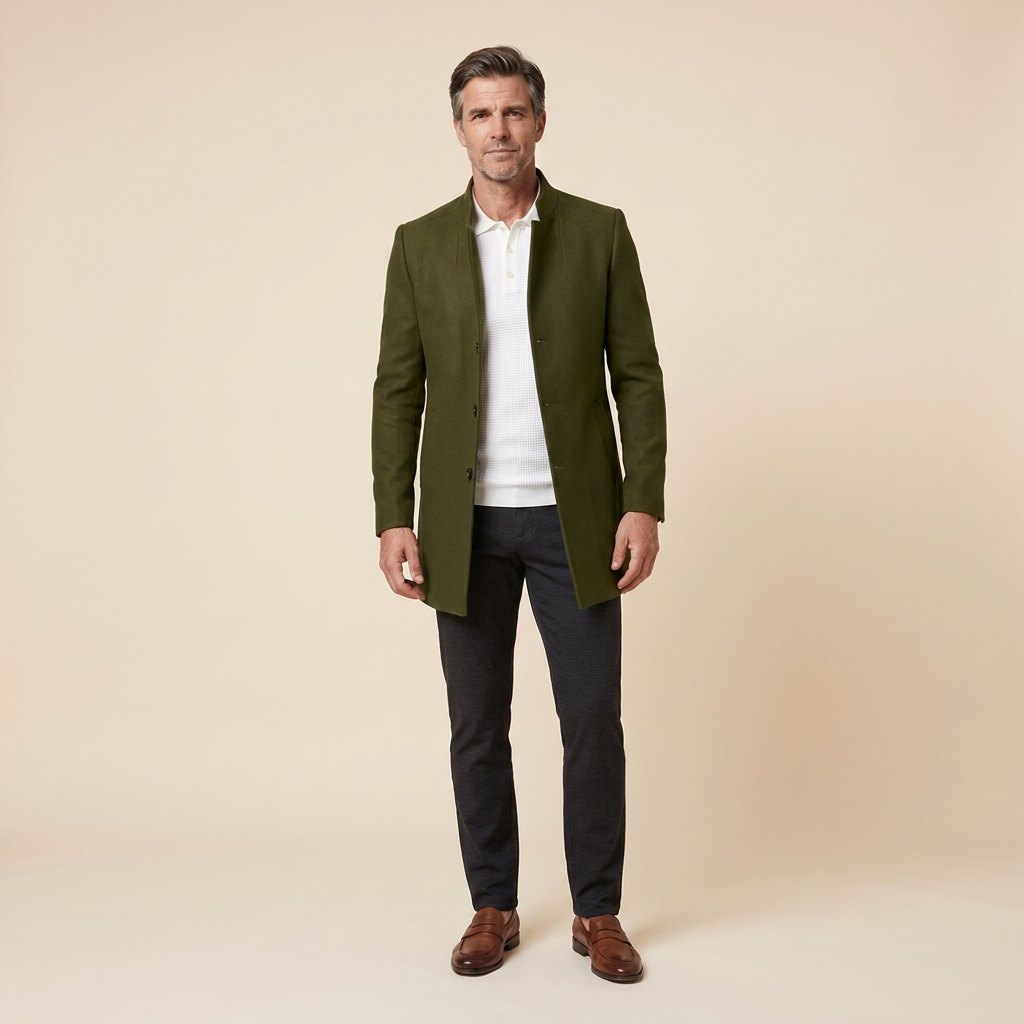 Jaxon wool blazer coat green front on model