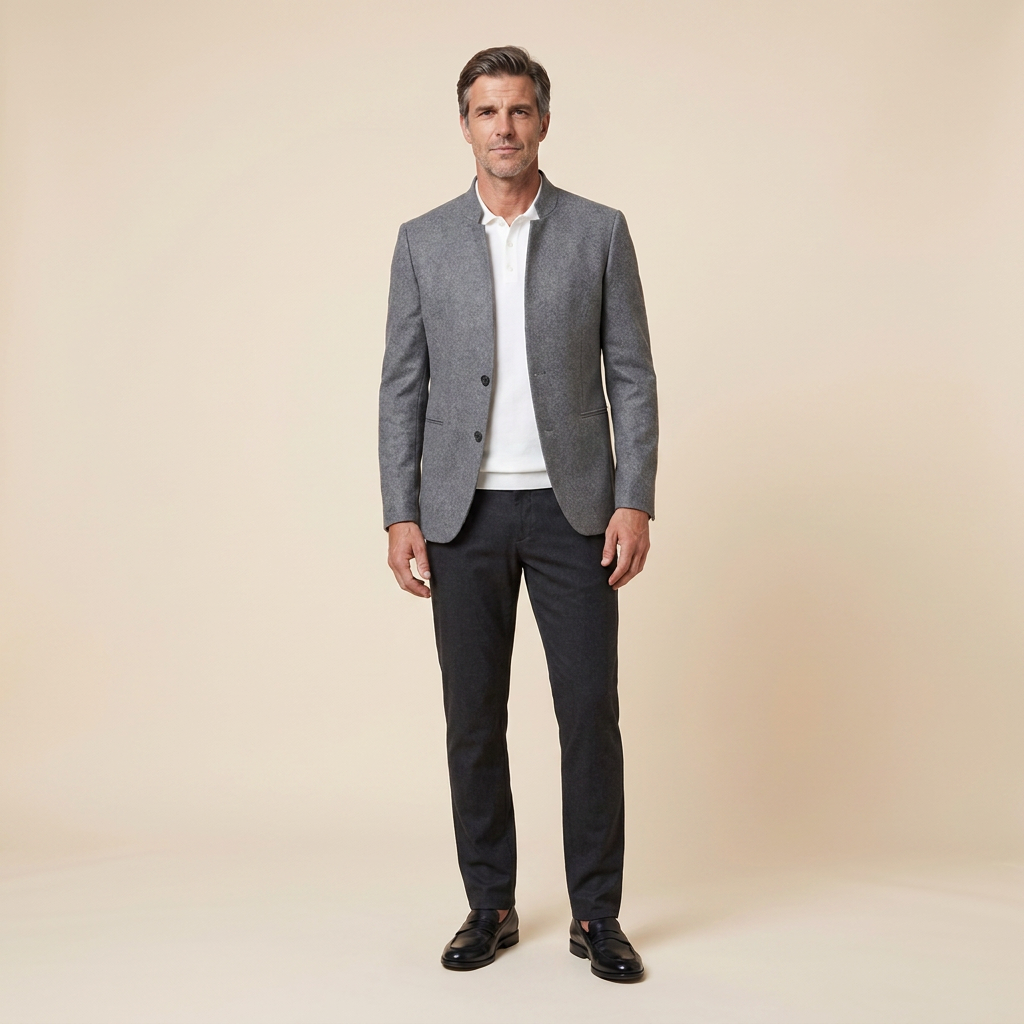 Jaxon wool blazer coat grey front on model