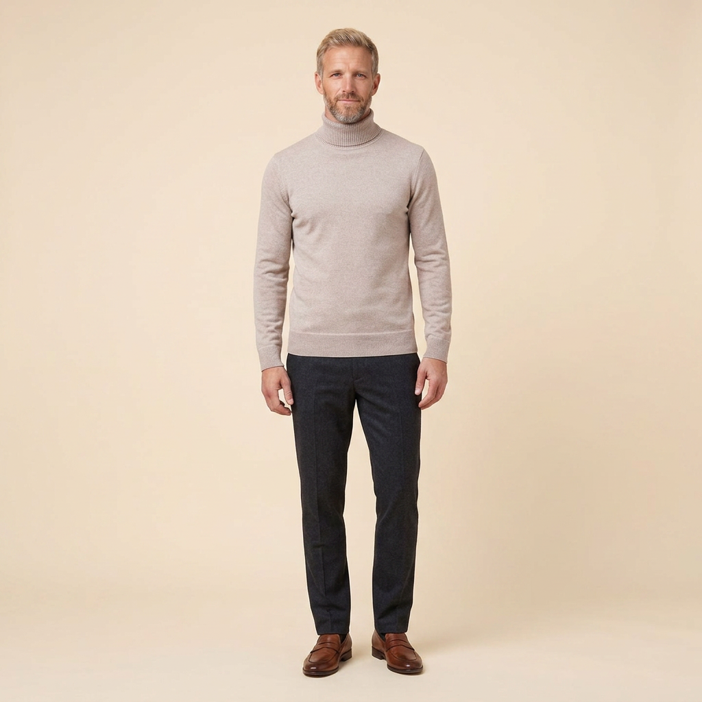 Travis turtleneck beige front on model