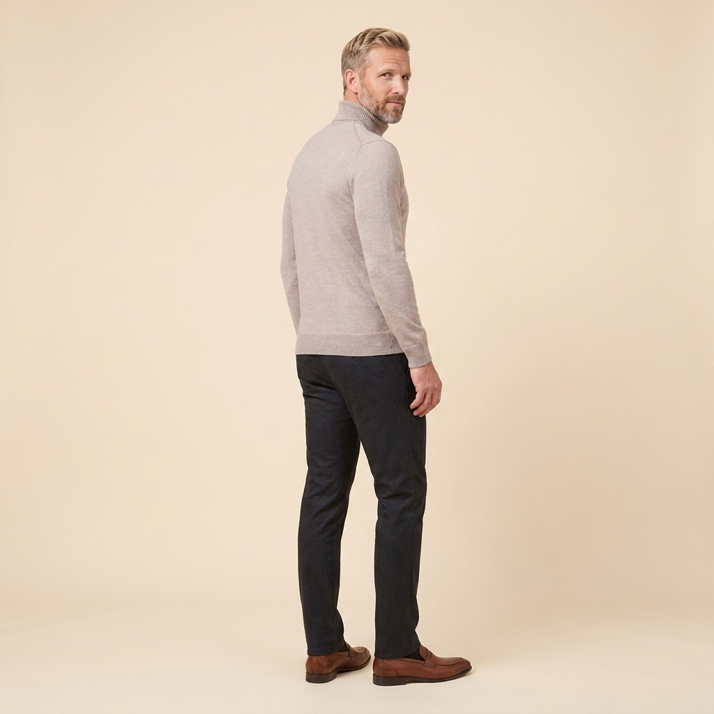 Travis turtleneck beige side back on model