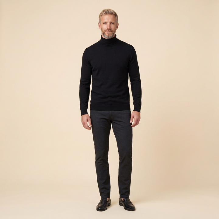 Travis turtleneck black front on model