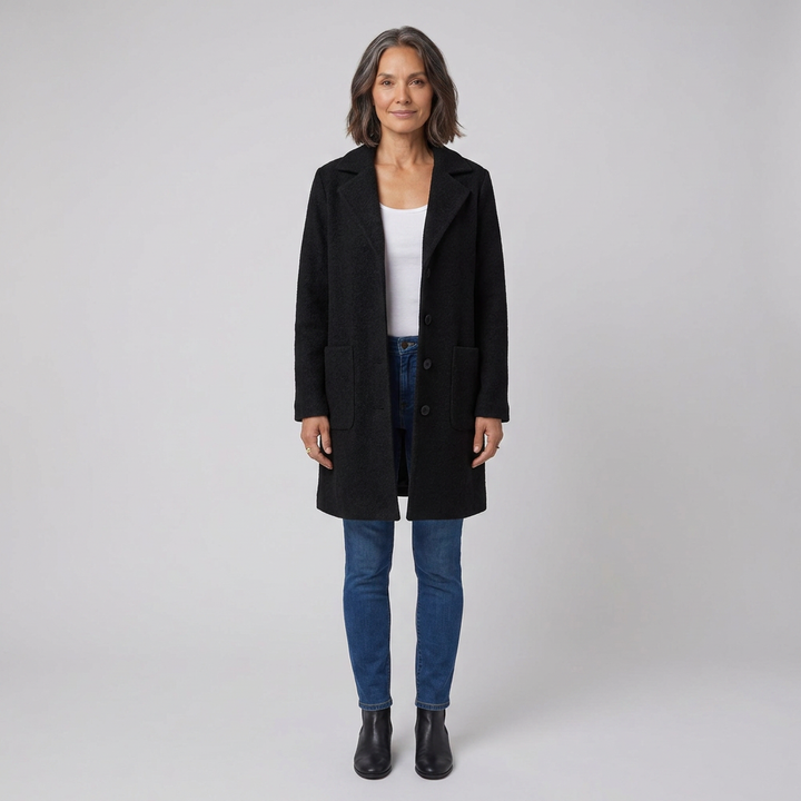 Baylea wool coat black front on model