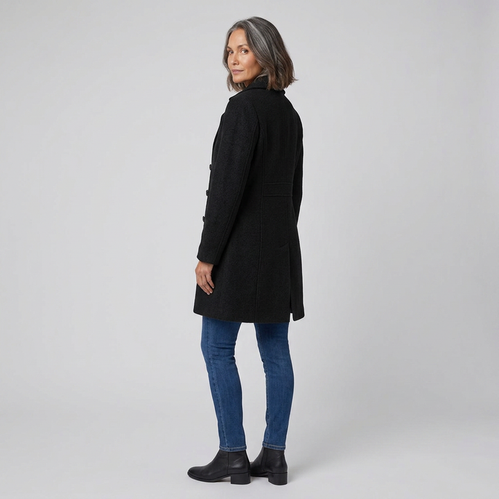 Baylea wool coat black side back on model