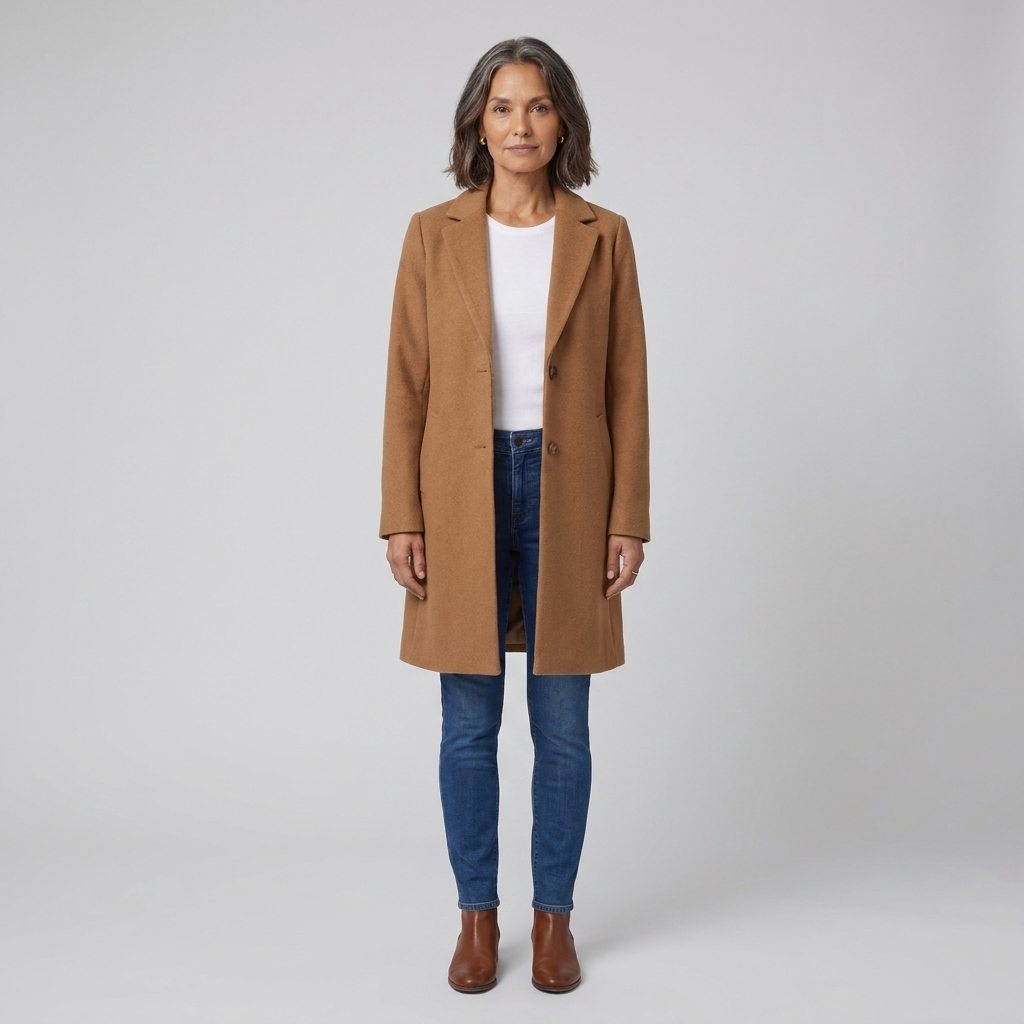 Baylea wool coat camel brown front on model