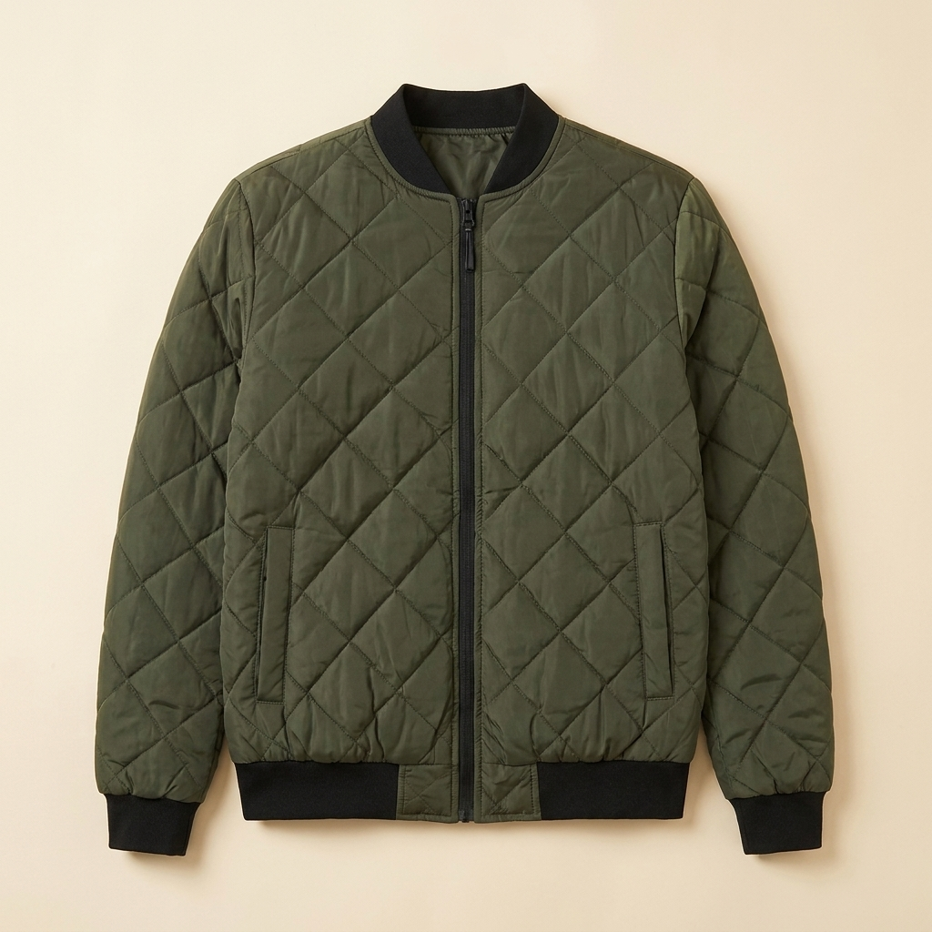 Grayson quilted bomber army green product flat-lay