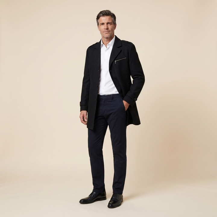 Haven wool coat black pose