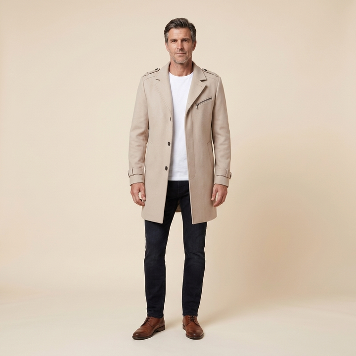 Haven wool coat light beige front