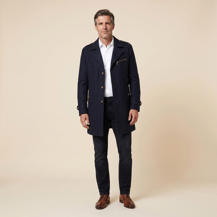 Haven wool coat navy front