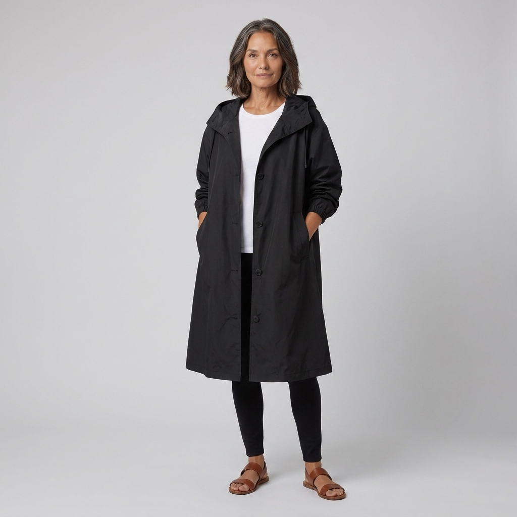 Willa raincoat black pose