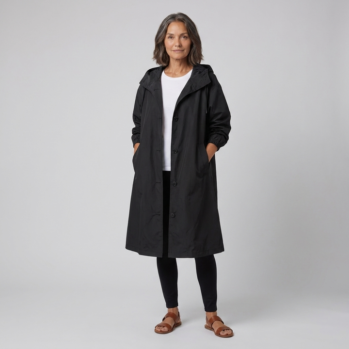 Willa raincoat black pose