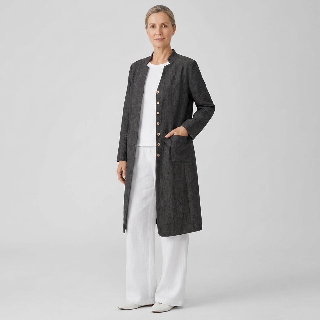 Jovia linen jacket pose