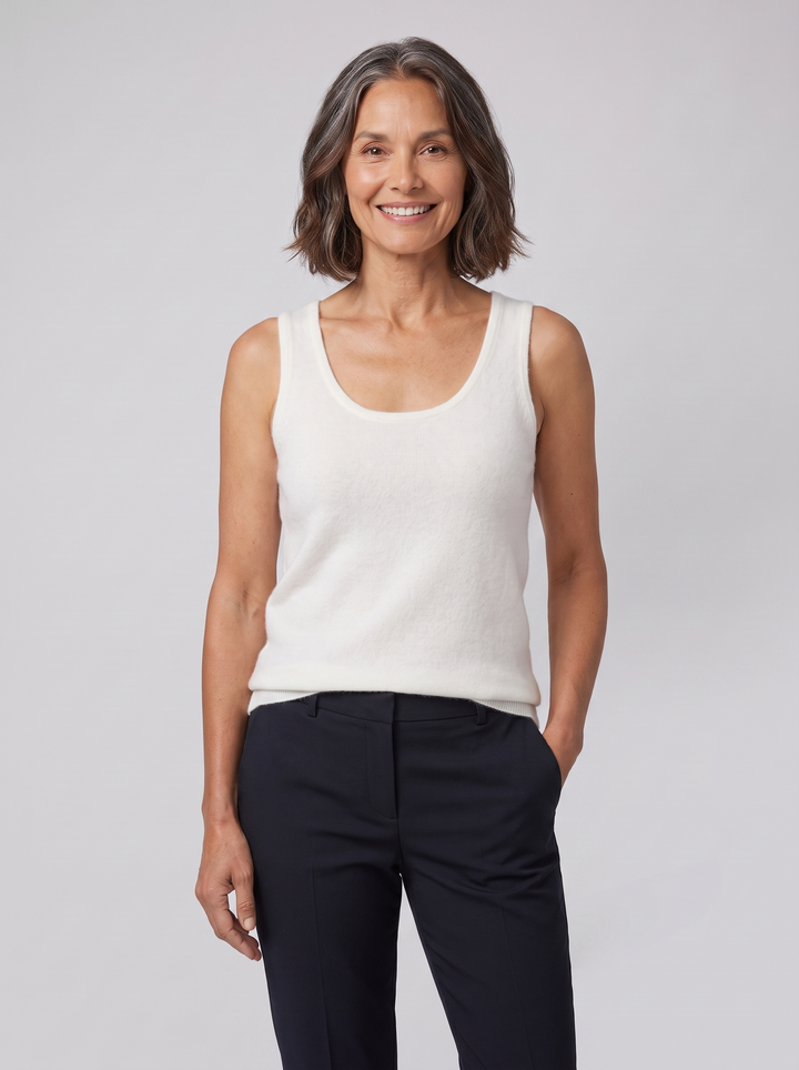 Ivanna Quinn cashmere tank white on model