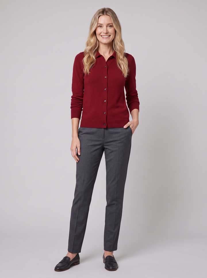 Riverdale wool polo maroon on model