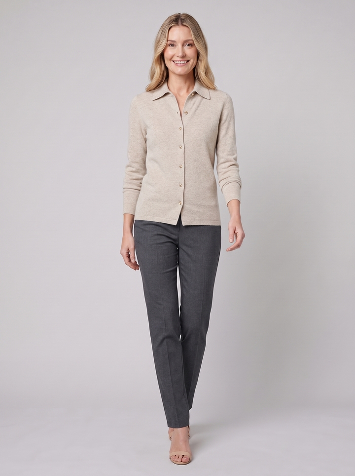 Riverdale wool polo beige on model