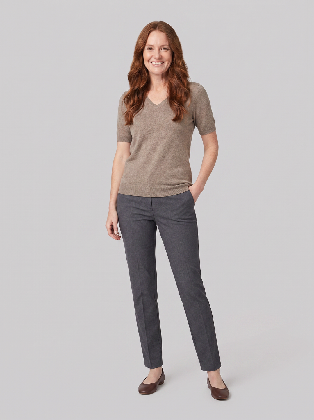 Elysian V-neck knit top khaki on model