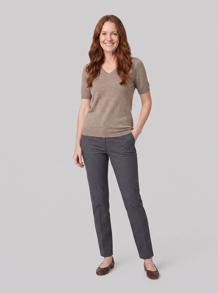 Elysian V-neck knit top khaki on model