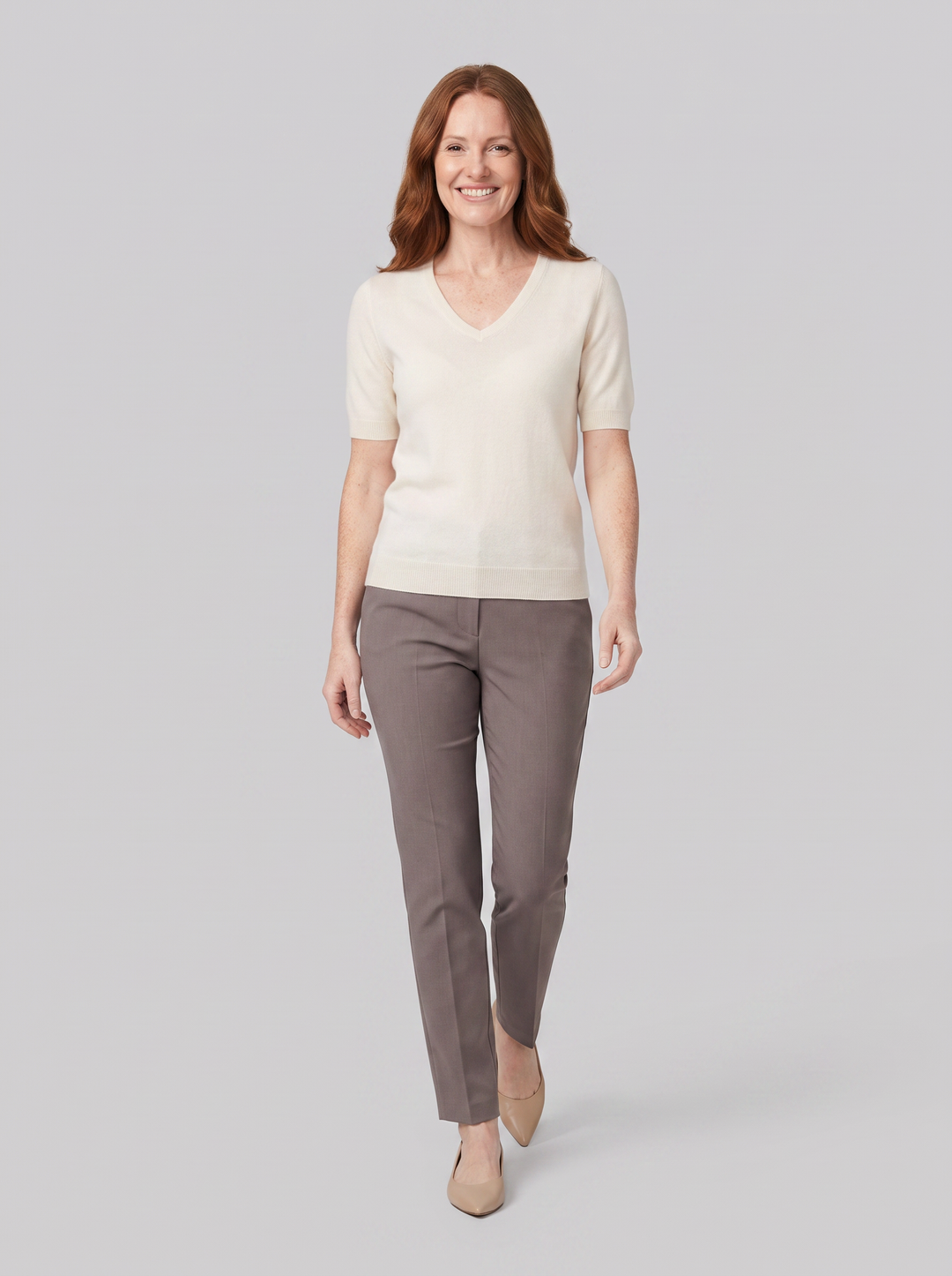 Elysian V-neck knit top ivory on model