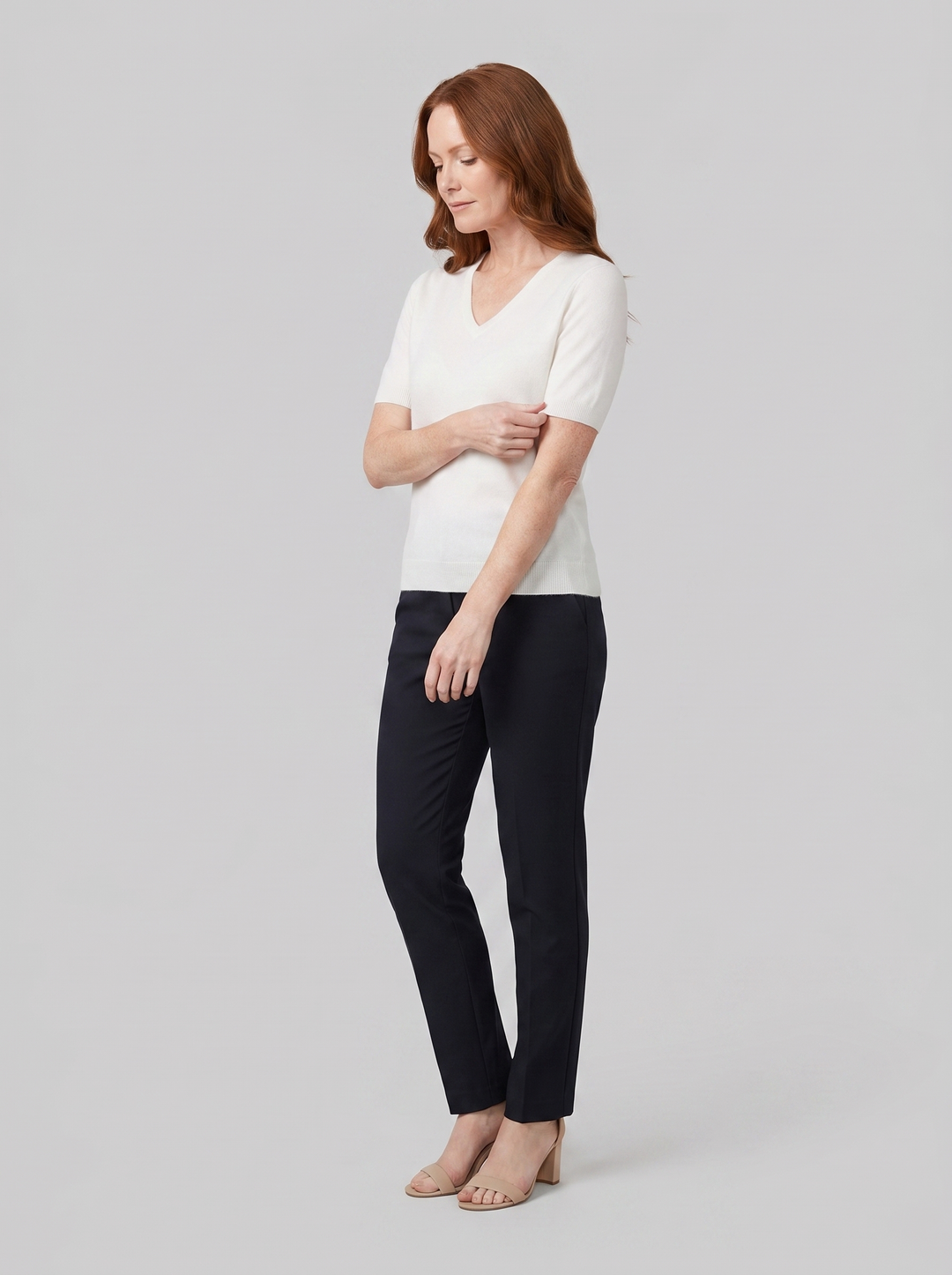 Elysian V-neck knit top white on model