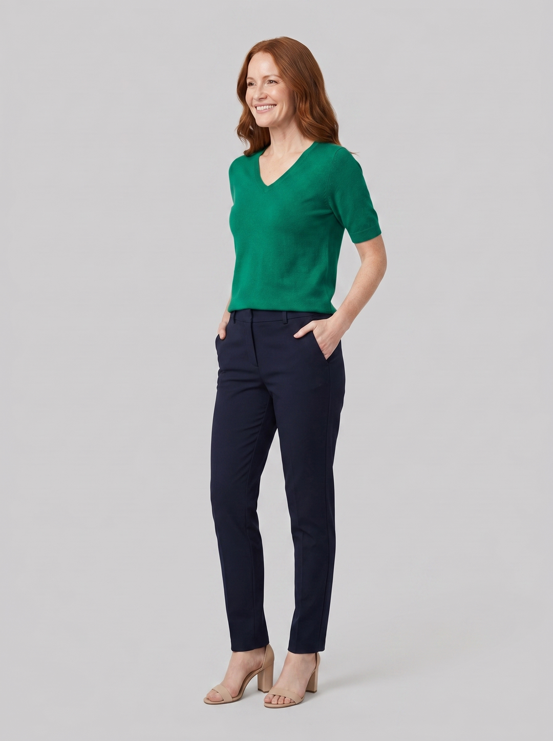 Elysian V-neck knit top green on model