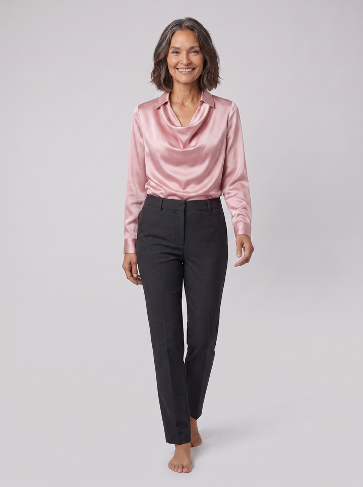 Delphine draped blouse pink on model