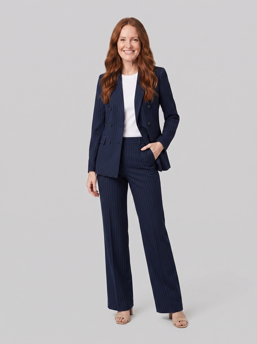 Isabelle double-breasted suit navy on model