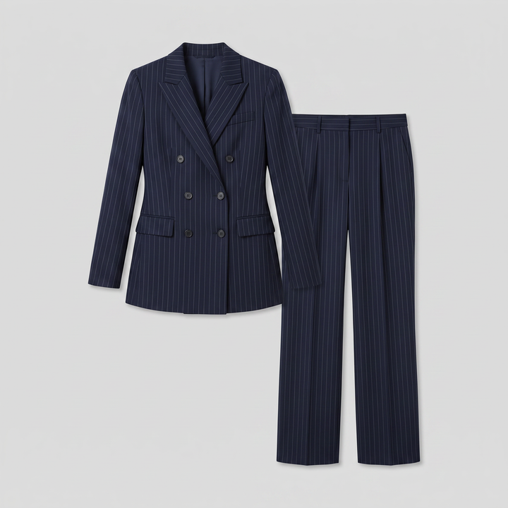 Isabelle double-breasted suit product flat lay