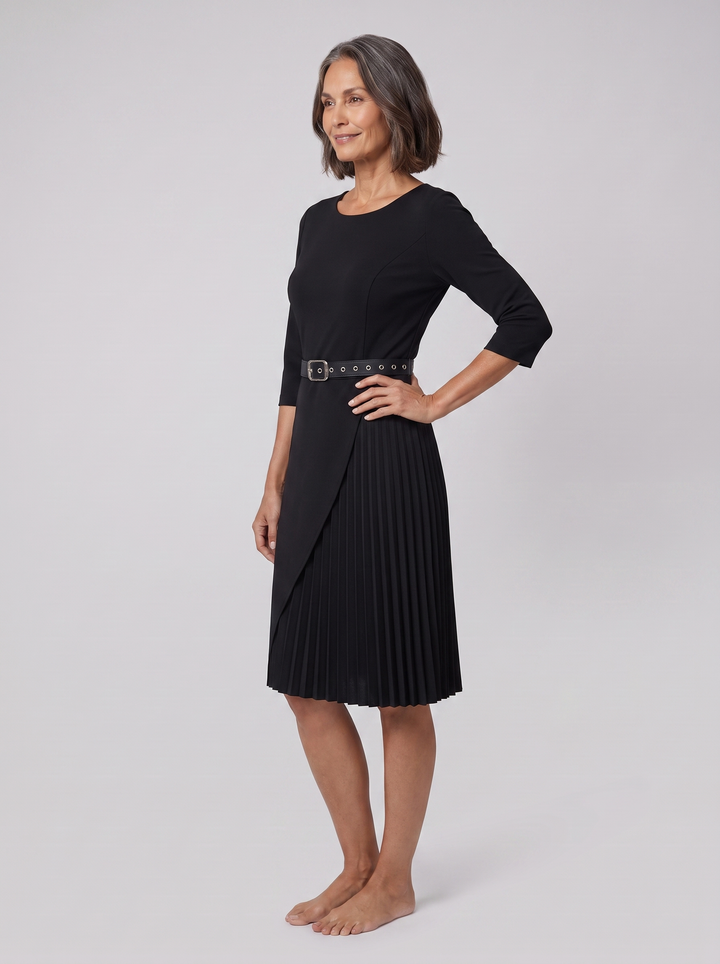 Isla belted midi dress black on model
