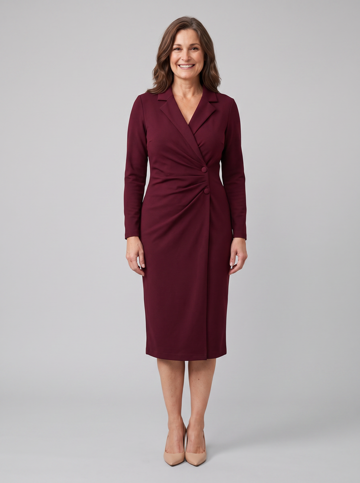 Isla burgundy wrap midi burgundy on model