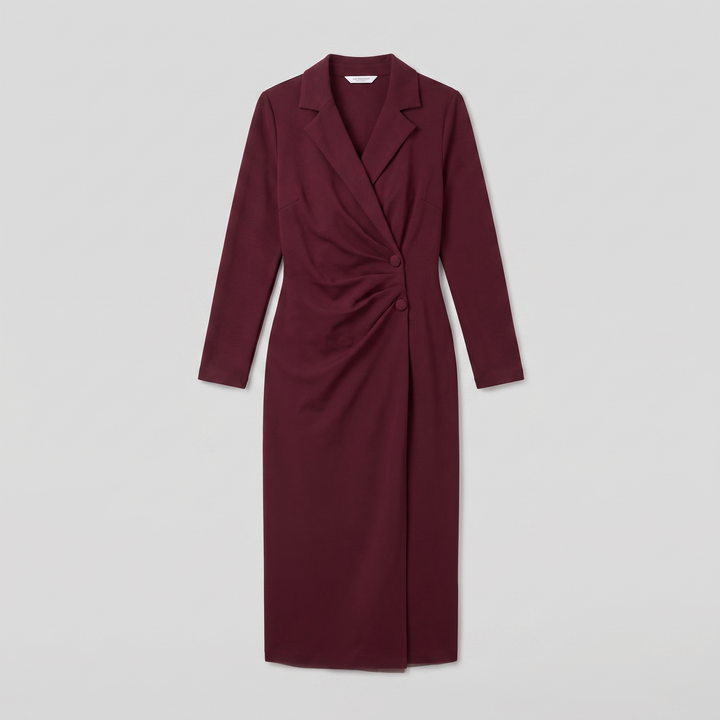 Isla burgundy wrap midi product flat lay