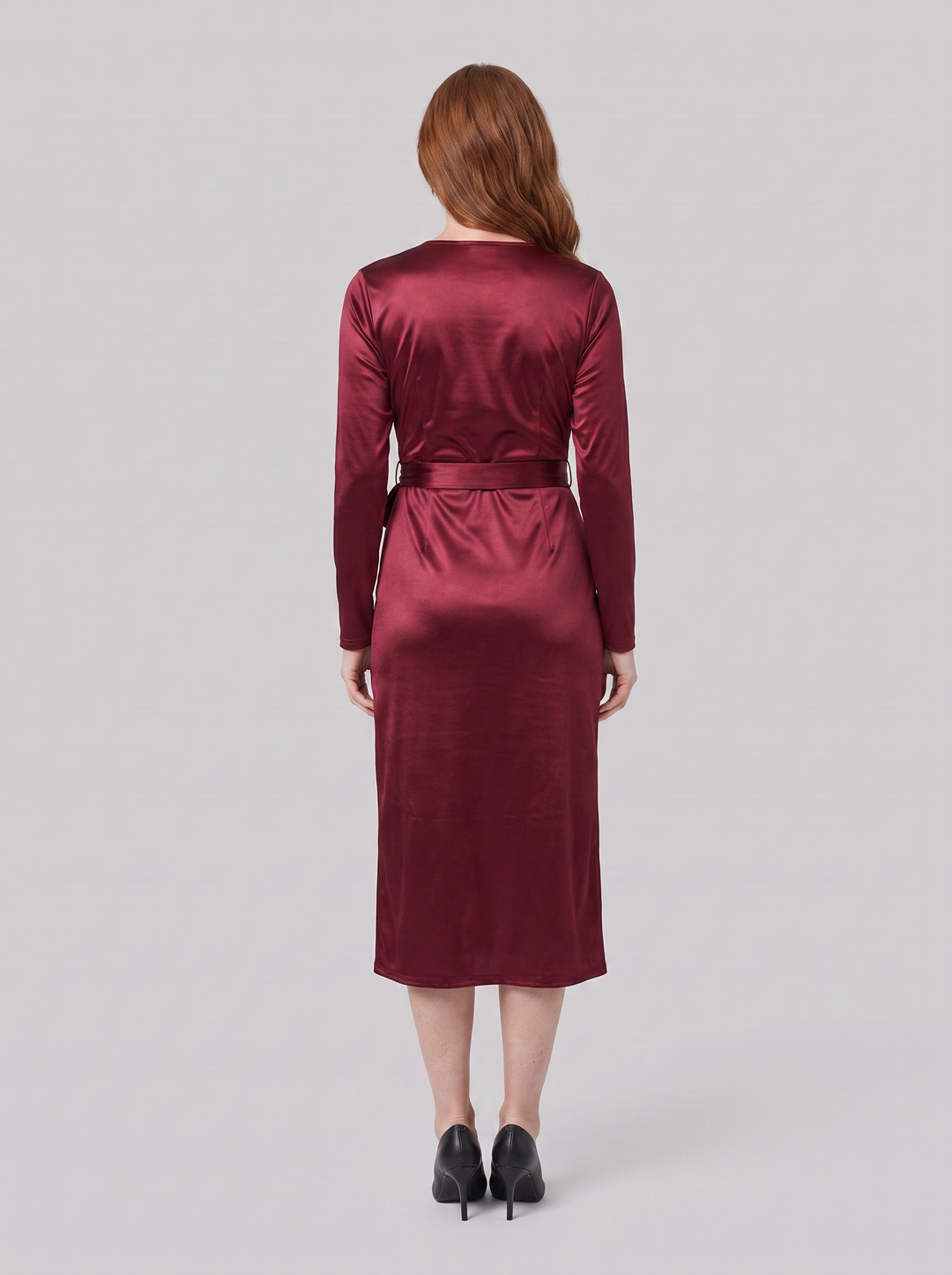 Isabelle burgundy wrap dress back view