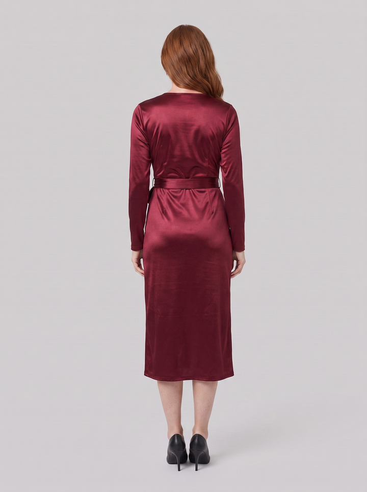 Isabelle burgundy wrap dress back view