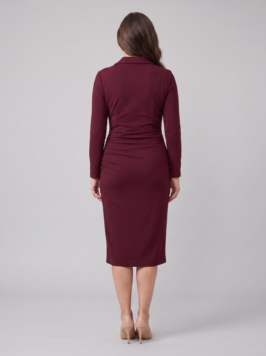 Isla burgundy midi dress back view