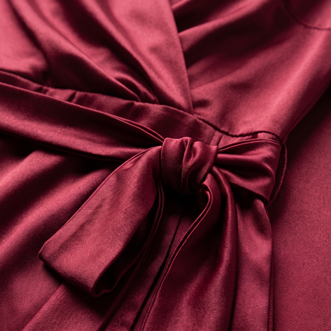 Burgundy satin fabric detail