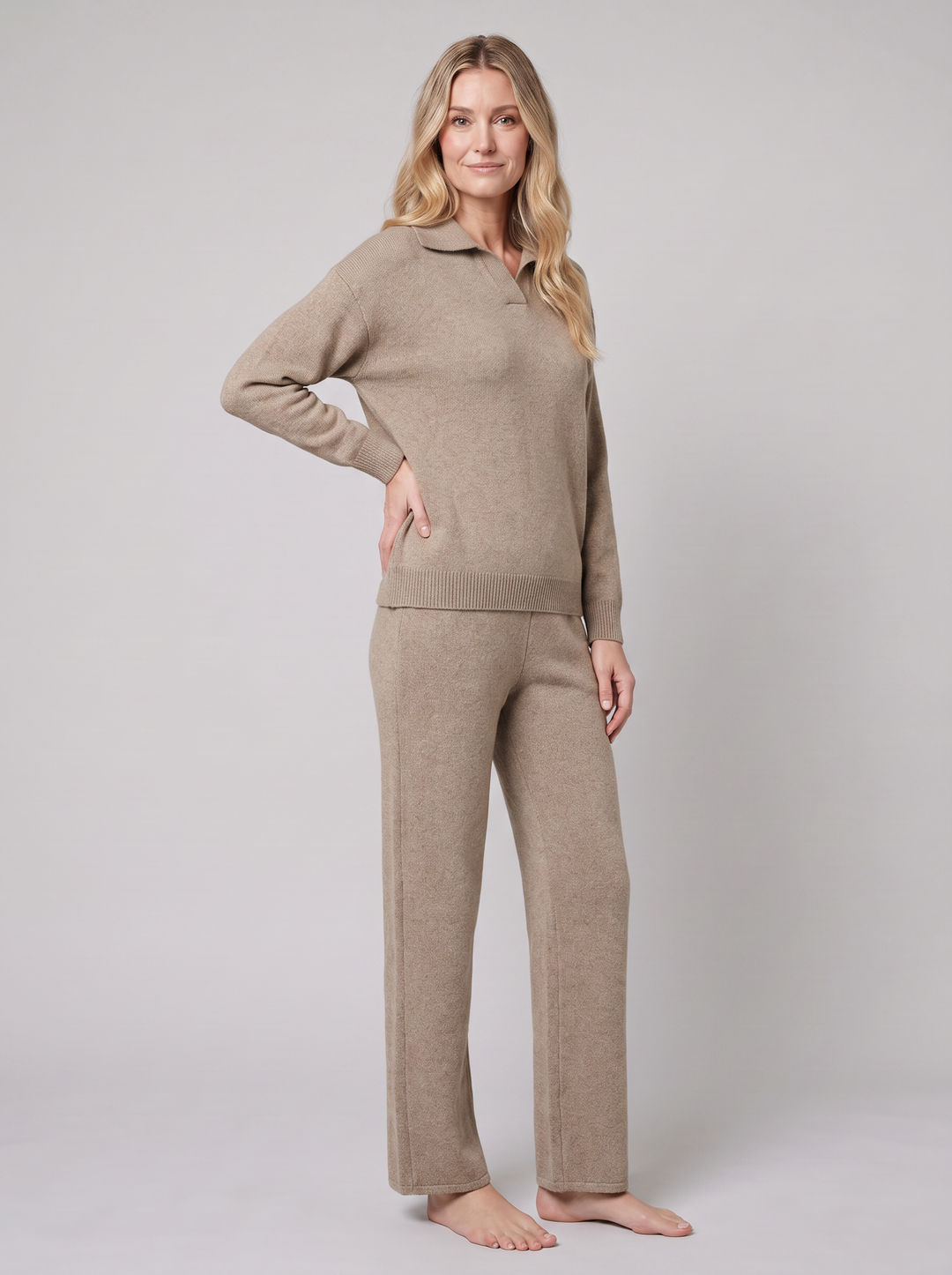 Palermo polo knit set khaki on model