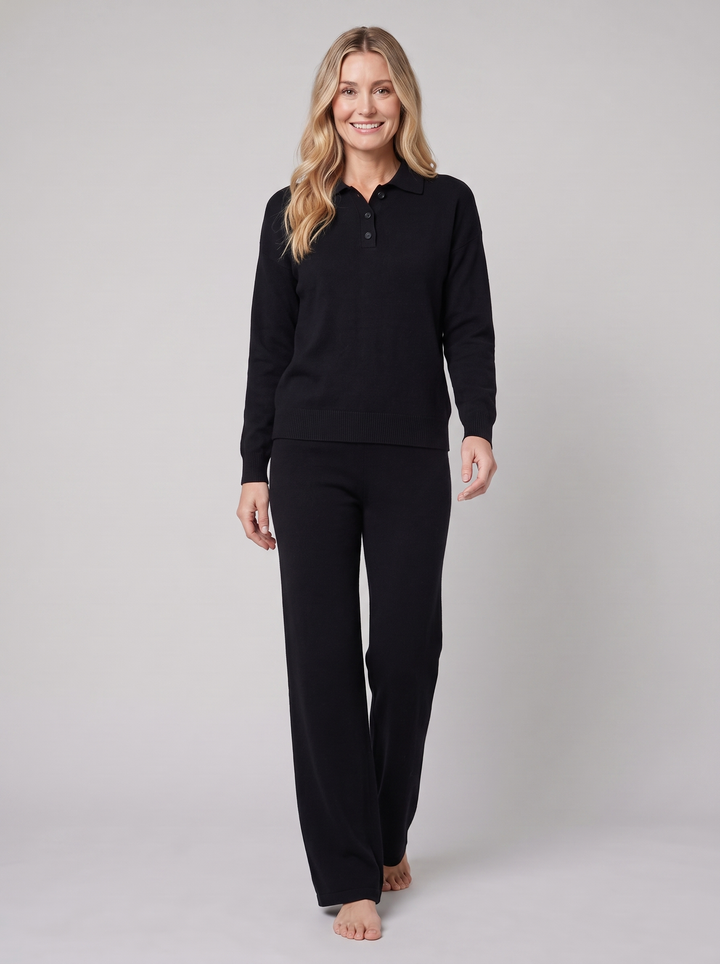 Palermo polo knit set black on model